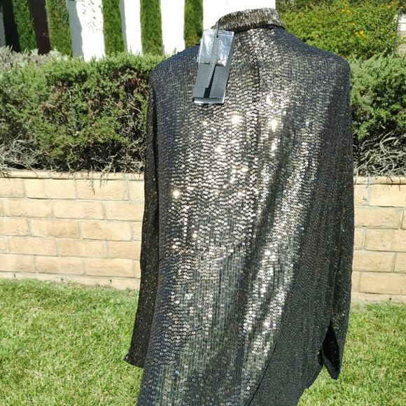 NWT Zara Oversized Gold Black beaded sequin button up jacket cardigan. M - Picture 4 of 9